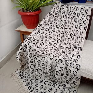 Handgemaakte premium bankdecoratie kamer, decor plaid katoenen deken met hand blokprint plaid katoenen deken kwastjes handgeweven katoenen sofa plaid blokprint.