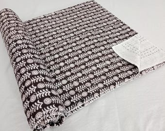 Dark Brown Floral Kantha Homemade Kantha Quilt All Size Quilt Twin Size, Queen Size & King Size Quilted Bedding Kantha Quilt Handmade