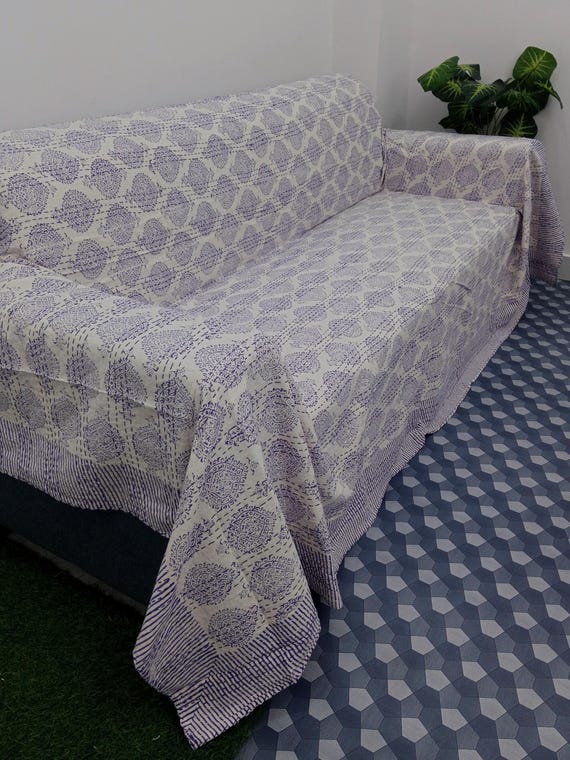 Handmade Kantha Quilt - Indian Block Print Bedding in King Size - Cozy Throw Blanket Ideal for Mother’s Day Gift or Bedroom Makeover