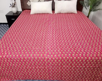 HandBlock Print Bedding Floral Kantha Quilt Handmade Cotton Kantha Quilt Block Print Light Weight Full Size Bedding Bedspread