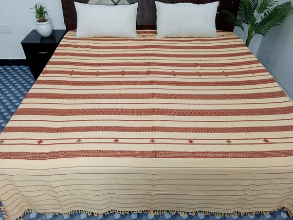 Hand block Soft Cotton Throw Blanket Sofa Décor Room Décor Tassels Hand Loomed Handmade Cotton Bedsheets Sofa Throw, Housewarming Blankets