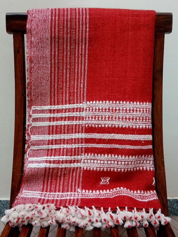 Handmade Bhujodi Heavy Work Wool Throw Blanket | Indian Wool Throw for Sofa or Bed | Cozy Vintage Handwoven Accent for Cottage or Rustic