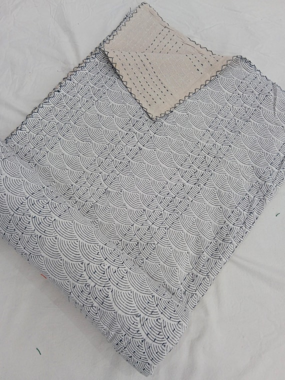 Floral Kantha Quilt Handmade Cotton Kantha Quilt HandBlock Print Bedding Block Print Light Weight Full Size Bedding Bedspread