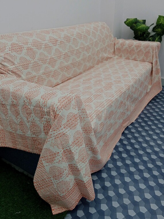 Floral Kantha Quilt Handmade Cotton Kantha Quilt HandBlock Print Bedding Block Print Light Weight Full Size Bedding Bedspread
