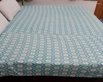 HandBlock Print Kantha Quilt Bedding Floral Handcrafted Cotton Bedspread Handmade Cotton Kantha Quilt Full Size Bedding Bedspread
