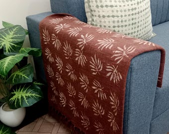 Organic Cotton Hand Block Print Throw Blanket with Tassels – Hand Loomed Sofa Decor