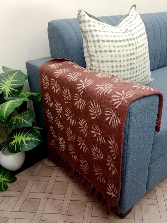 Handmade Throw Handblock print Throw Cotton Throw Blanket Tassels Hand Loomed  Block Print Cotton Sofa Throw Sofa Decor Room Decor.
