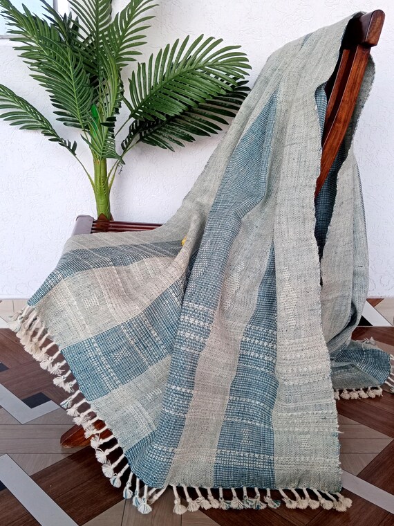 Indian Handmade Heavy Work Wool Throw Blanket | Bhujodi Blanket | Wool Blanket in Handwoven Wool Throw Blanket Cottage Living Room Décor