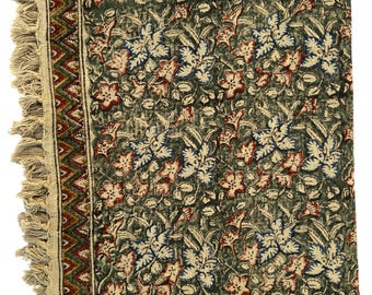 Hand Block Printed Organic Cotton Kantha Throw Blanket, Boho Sofa Cover