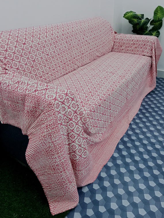 Handmade Kantha Quilt - Indian Block Print Bedding in King Size - Cozy Throw Blanket Ideal for Mother’s Day Gift or Bedroom Makeover