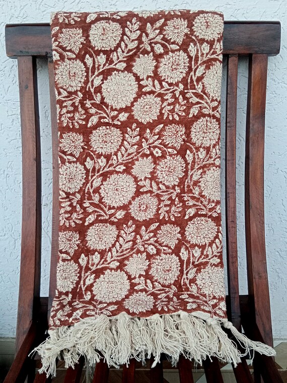 Premium Handmade Boho Bedding Throw Hand block Print Soft Cotton Throw Blanket Sofa Decor Tassels Hand Loomed Cotton Sofa Throw Home Decor