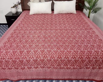 Hand Block Print Kantha Quilt – Indian Cotton Bedding, King Size Throw Blanket