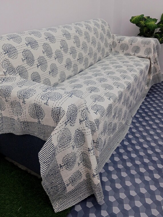 Floral Kantha Quilt Handmade Cotton Kantha Quilt HandBlock Print Bedding Block Print Light Weight Full Size Bedding Bedspread