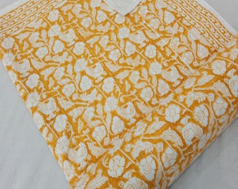 Floral Kantha Quilt: Handmade Block Print Cotton Bedspread