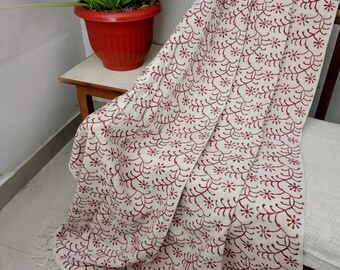 Hand Block Printed Cotton Throw Blanket, Bohemian Decor, Vintage Style