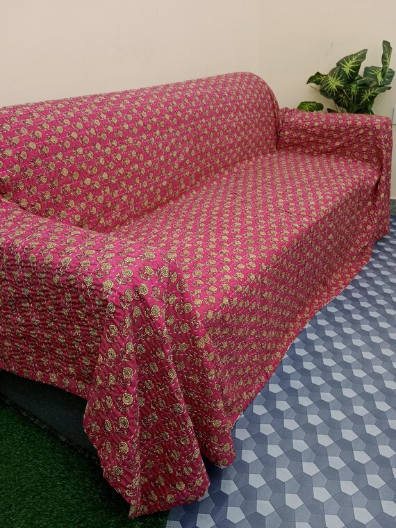 Floral Kantha Quilt Handmade Cotton Kantha Quilt HandBlock Print Bedding Bedspreads Block Print Floral Quilted Light Wight Full Size Quilt