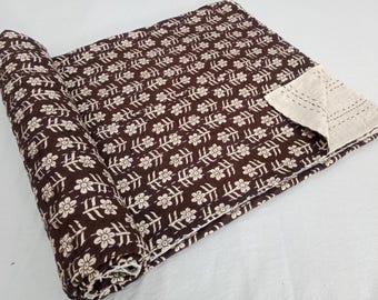 Premium Flowers Print Cotton Kantha Quilt Twin Size, Queen Size & King Size Handmade kantha Quilt with Natural colors bedding Bedcover Home