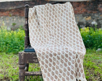 Premium Handmade pillows and throw blanket: Hand block Print Cotton Throw Blanket- brown floral