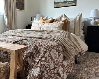 Kantha Quilt Vintage Handmade Cotton Throw Blanket Boho Bedding Lightweight Summer Blanket Sofa Decor Gift.