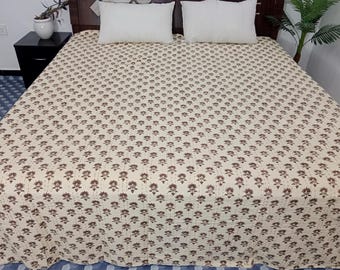 HandBlock Print Bedding Floral Kantha Quilt Handmade Cotton Kantha Quilt Block Print Light Weight Full Size Bedding Bedspread