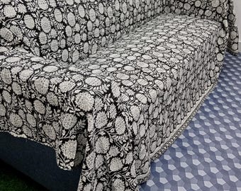 Premium Floral Print Kantha Quilt, All Size Twin Size Throw Blanket, Queen Size & King Size Quilt, Natural Colors Handmade Soft Kantha Quilt