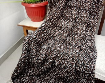 Handmade Bohemian Cotton Throw Blanket, Hand Block Printed, Vintage Decor