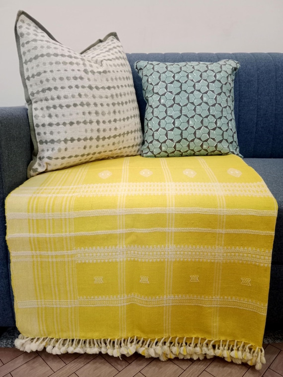 Handmade Wool Bhujodi Throw Blanket | Vintage Indian Wool Blanket | Cozy Farmhouse or Cottage Living Room Accent with Artisan Craftsmanship