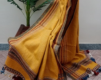 Handmade Bhujodi Wool Throw Blanket | Indian Wool Throw for Sofa or Bed | Cozy Vintage Handwoven Accent for Cottage or Rustic Home Decor