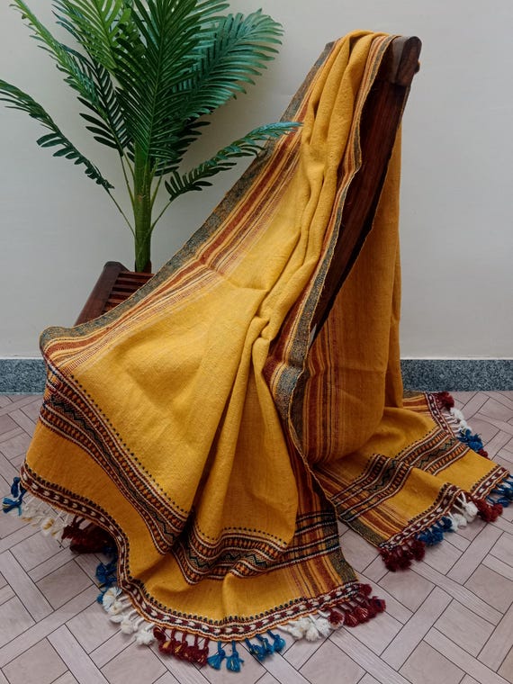 Handmade Bhujodi Wool Throw Blanket | Indian Wool Throw for Sofa or Bed | Cozy Vintage Handwoven Accent for Cottage or Rustic Home Decor