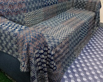 Ajrakh  Floral Print Floral Kantha Quilt Handmade Cotton Kantha Quilt HandBlock Print Bedding Bedspreads Block Print Light Weight Full Size