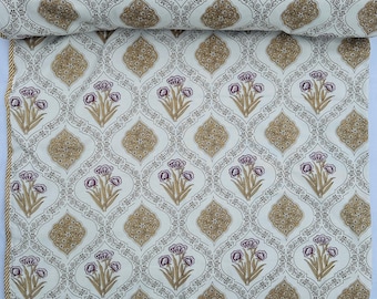 Hand Block Printed Cotton Dohar | Reversible Indian Quilt, Ivory & Mustard