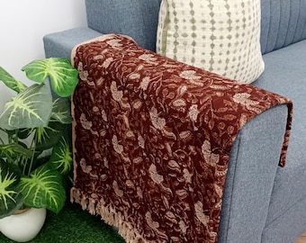 Organic Cotton Hand Block Printed Floral Throw Blanket – Rustic Vintage Sofa Decor