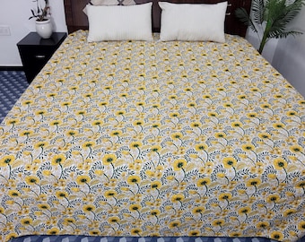 HandBlock Print Bedding Floral Kantha Quilt Handmade Cotton Kantha Quilt Block Print Light Weight Full Size Bedding Bedspread