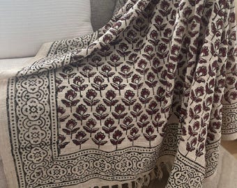 Premium Sofa Decor Room Decor Handmade Throw Hand block Print Soft Cotton Throw Blanket Tassels Hand Loomed Block Print Cotton Sofa Throw