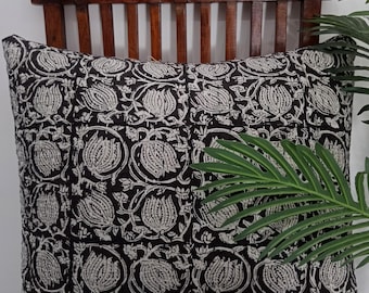 Handmade Kantha Pillow Cover: Hand-stitched Floral Block Print