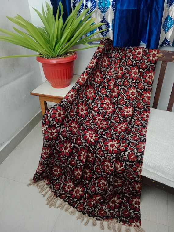 Handmade Bohemian Cotton Throw Blanket, Indian Classic Hand Loomed Block Printed Throws, Sofa Cover, BedSheet,Curtain, Home Decor.