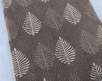 Luxury Valentine's Day Gifts, Brown Kantha Quilt, Handmade Quilted Bedding Hand Block Print Bedspread, Lightweight Boho Throw Cotton Blanket