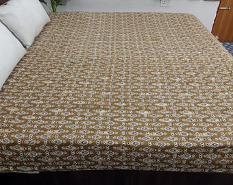 HandBlock Print Kantha Quilt Bedding Floral Handcrafted Cotton Bedspread Handmade Cotton Kantha Quilt Full Size Bedding Bedspread