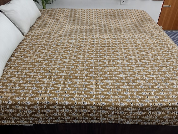 HandBlock Print Kantha Quilt Bedding Floral Handcrafted Cotton Bedspread Handmade Cotton Kantha Quilt Full Size Bedding Bedspread