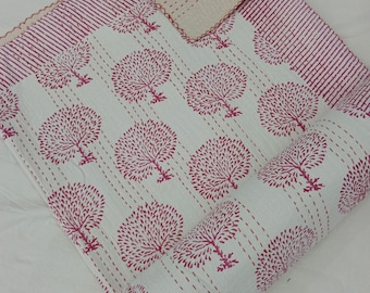 Indian Kantha Quilt Bedspread Bedding Blanket Doona Duvet Pure Cotton King Size Bedding Set Hand Block Print Coverlet Kantha Throw