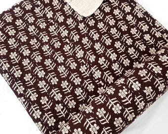 Handmade King Size Kantha Quilt – Indian Floral Block Print Bedding