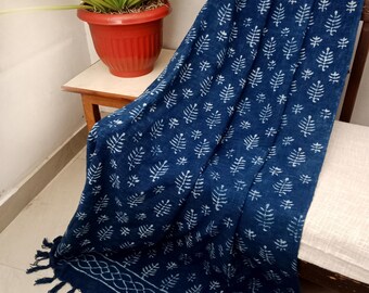 Handwoven Cotton Throw Blanket – Boho Tassels, Handblock Print