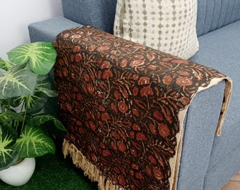 Organic Cotton Hand Block Printed Throw Blanket, Boho Home Decor, Rustic Vintage Accent