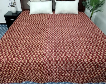 HandBlock Print Bedding Floral Kantha Quilt Handmade Cotton Kantha Quilt Block Print Light Weight Full Size Bedding Bedspread