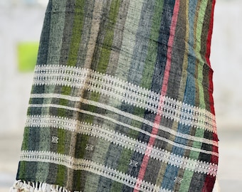 Handmade Bhujodi Wool Throw Blanket | Indian Wool Throw for Sofa or Bed | Cozy Vintage Handwoven Accent for Cottage or Rustic Home Decor