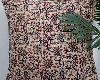 Handmade Kantha Throw Cushion- Pillow Cover, Floral Hand Block Print And Kantha Quilts