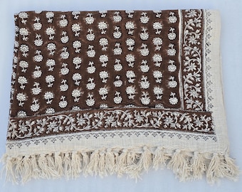 Vintage Handmade Cotton Throw Blanket with Floral BlockPrint, Boho Sofa & Bed Cover, Indian Kantha Decor, Cozy Couch Blanket, Multiple Sizes