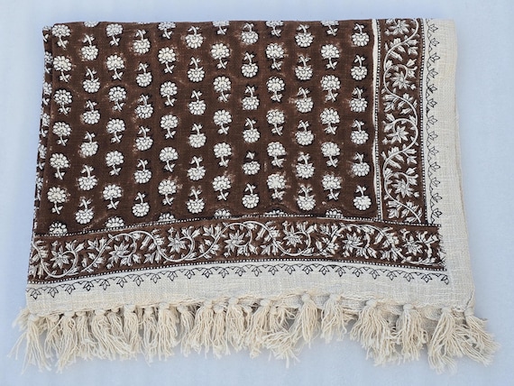 Vintage Handmade Cotton Throw Blanket with Floral BlockPrint, Boho Sofa & Bed Cover, Indian Kantha Decor, Cozy Couch Blanket, Multiple Sizes