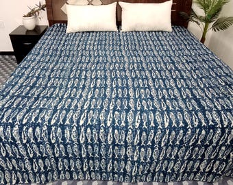 HandBlock Print Bedding Floral Kantha Quilt Handmade Cotton Kantha Quilt Block Print Light Weight Full Size Bedding Bedspread