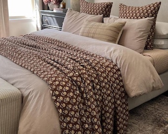 Brown Kantha Quilt Handmade Kantha Quilt - Indian Block Print Bedding Cozy Throw Blanket Ideal for hand dyed fabric Mexican Bedroom Makeover